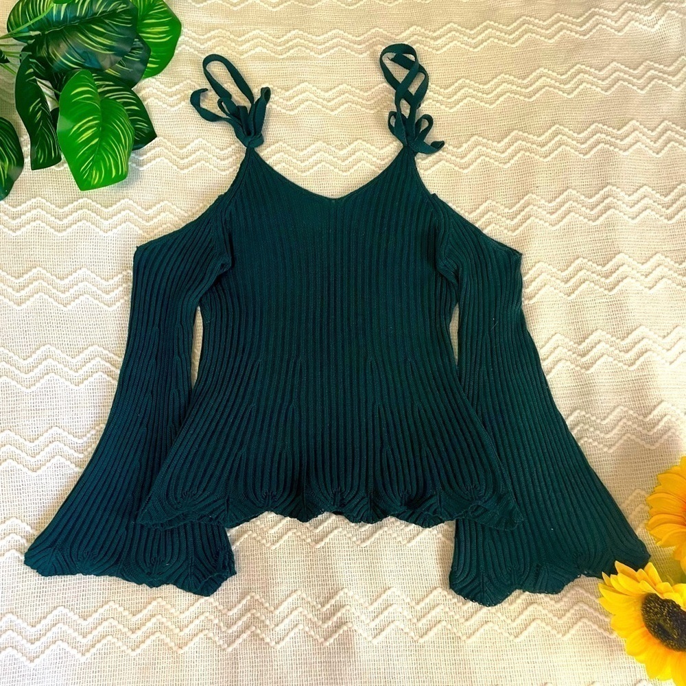 Cold Shoulder Dark Green Sweater | Flying Tomato